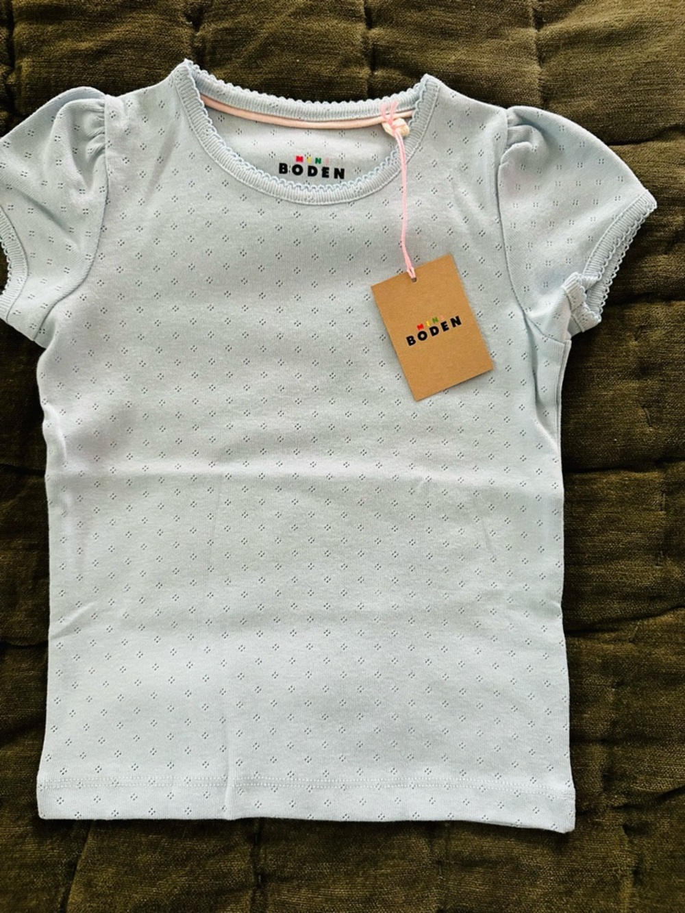 Mini Boden Light Blue Eyelet Short Sleeve Tee